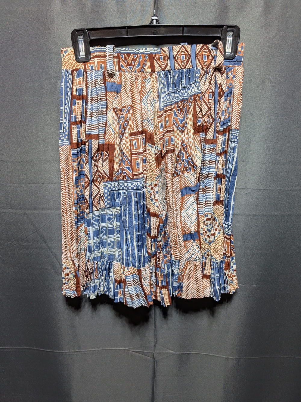 Blue and Brown Pleated Mini Skirt with Elastic Waist